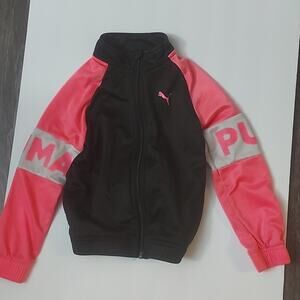 Girls Puma Long Sleeve Full Zip Activewear Jacket 4 Black/Pink Sleeves Fall